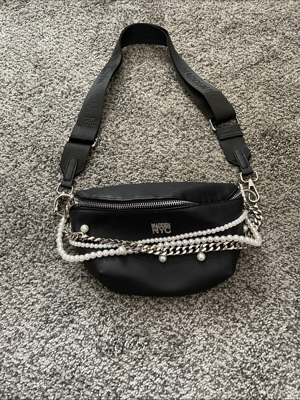 Madden NYC Pearl-Accented Black Crossbody Bag